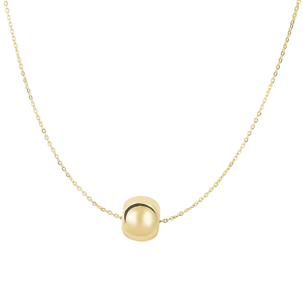 Round Bead Adjustable Charm Pendant Necklace Real 14K Yellow Gold