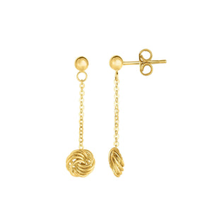 Loveknot Drop Dangle Earrings Real 14K Yellow Gold - besenn