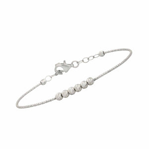 Child's Diamond Cut Beaded Bangle Bracelet Real 14K White Gold - besenn