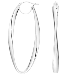 1 3/4" Oval Oblong Hoop Earrings Real 14K Yellow Gold - besenn