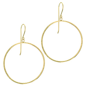 Diamond Cut Round Shaped Open Drop Earrings Real 14kt Yellow Gold - besenn