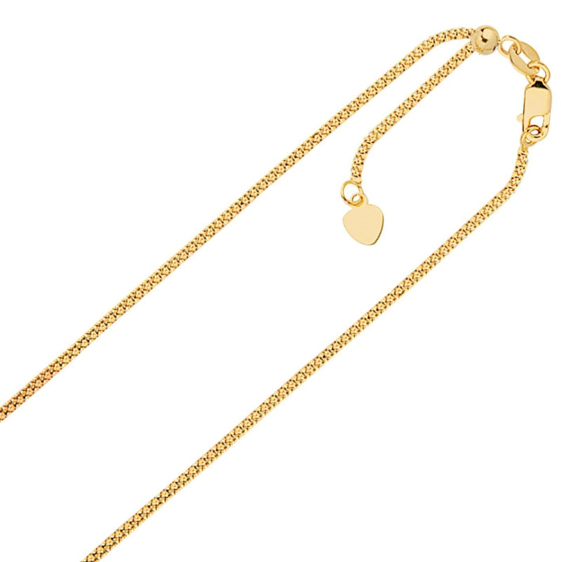 1.3mm Solid Adjustable Popcorn Chain Necklace REAL 14K Yellow Gold Up To 22" - besenn