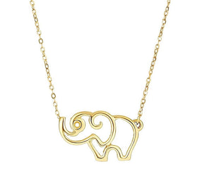 Small Open Elephant Charm Cable Chain Pendant Necklace Real 14K Yellow Gold 17" - besenn