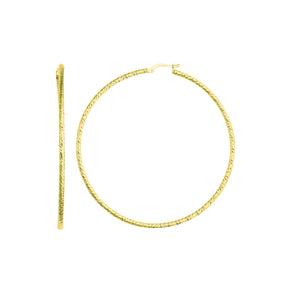 2 3/8" Diamond Cut Tube Design Hoop Earrings Real 14K Yellow Gold - besenn
