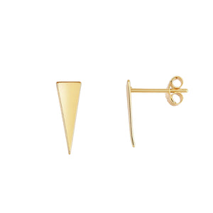 Long Triangle Stud Climber Earrings Real 14K Yellow Gold