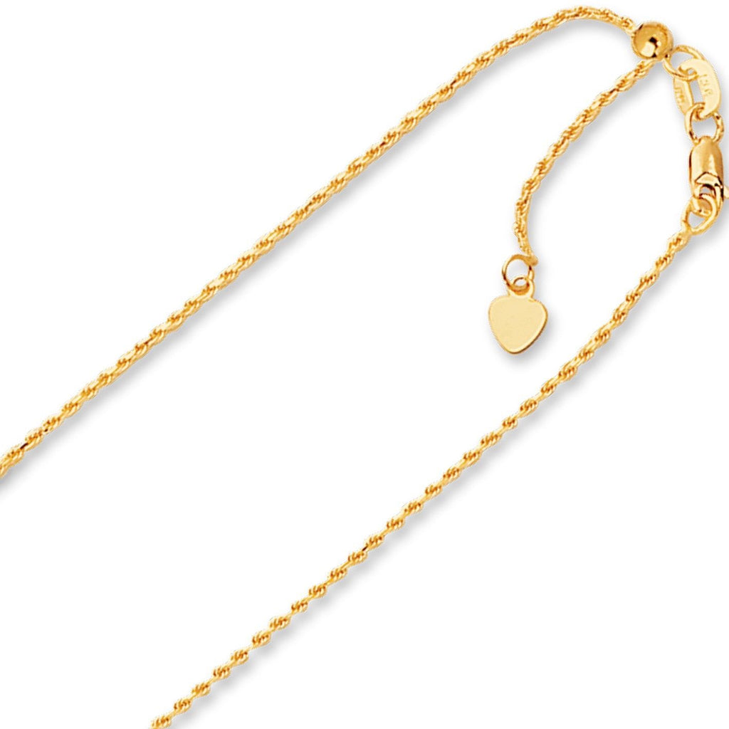 1.00mm Solid Adjustable Rope Chain Necklace REAL 14K Yellow Gold Up To 22" 3.1gr - besenn
