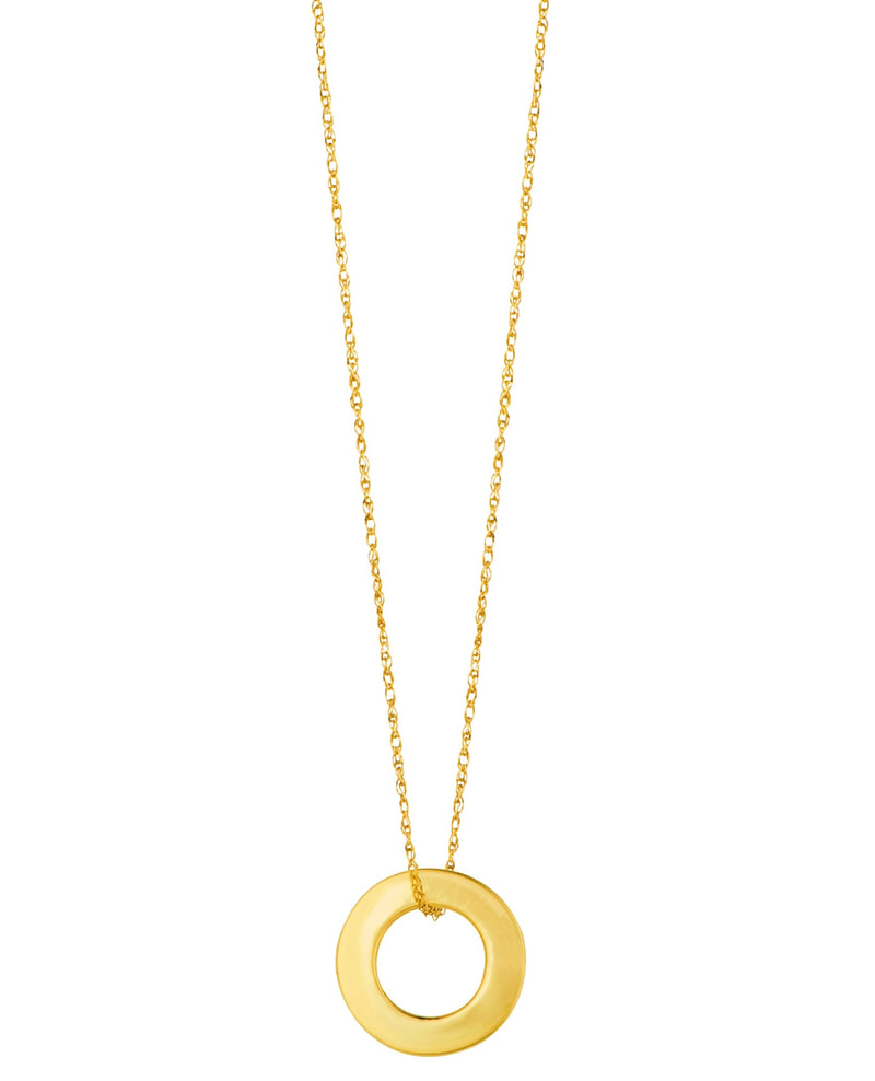 Round Open Disc Necklace Real 14K Yellow Gold - besenn