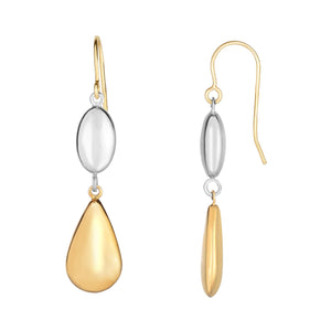 1 1/2" Marquise Shape Drop Two-Tone Dangle Earrings Real 10K Yellow Gold - besenn