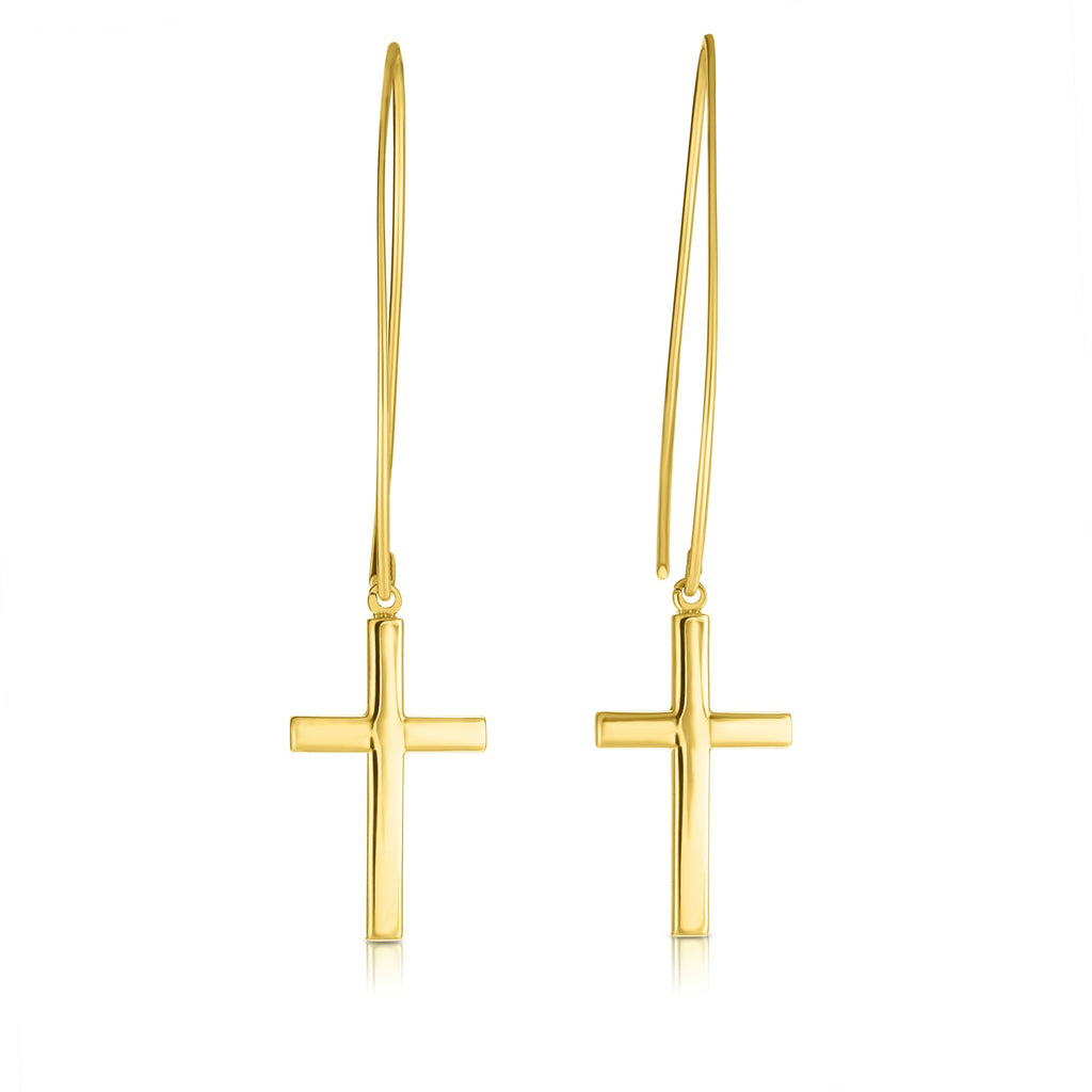 2" Square Tube Drop Cross Earrings Real 14kt Yellow Gold - besenn