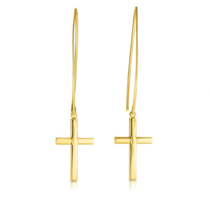 2" Square Tube Drop Cross Earrings Real 14kt Yellow Gold - besenn