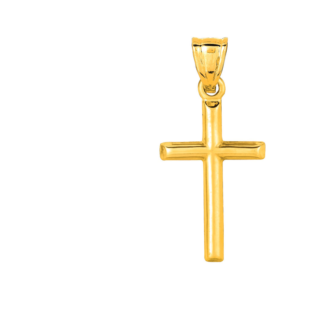 1" Small Shiny Polished Cross Pendant Real 14K Yellow Gold - besenn