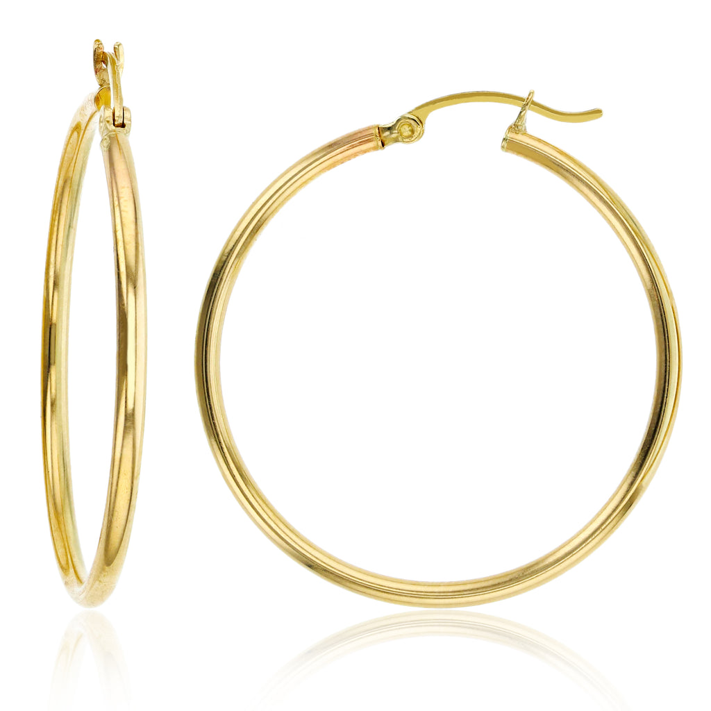 2mm X 35mm Plain All Polished Shiny Hoop Earrings REAL 14K Yellow Gold - besenn