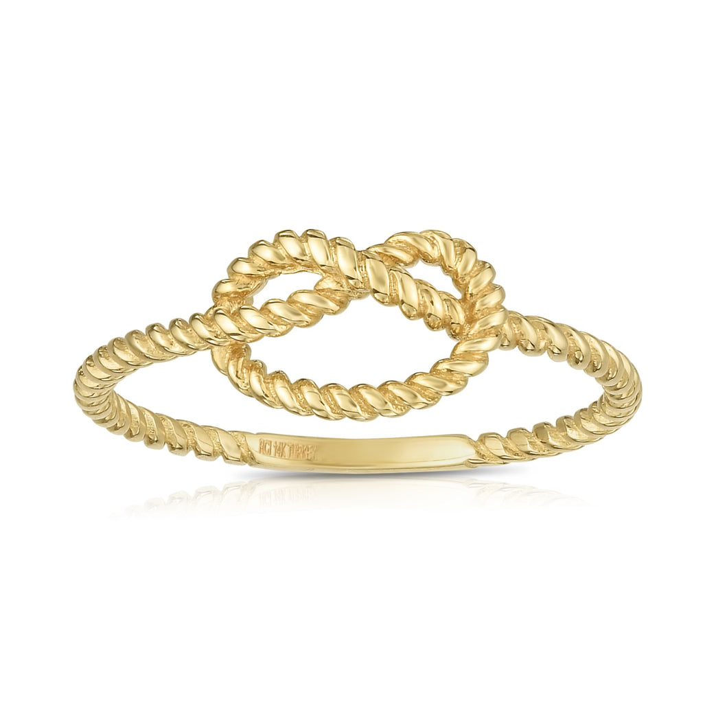 Fancy Knot Textured Ring Real 14K Yellow Gold - besenn