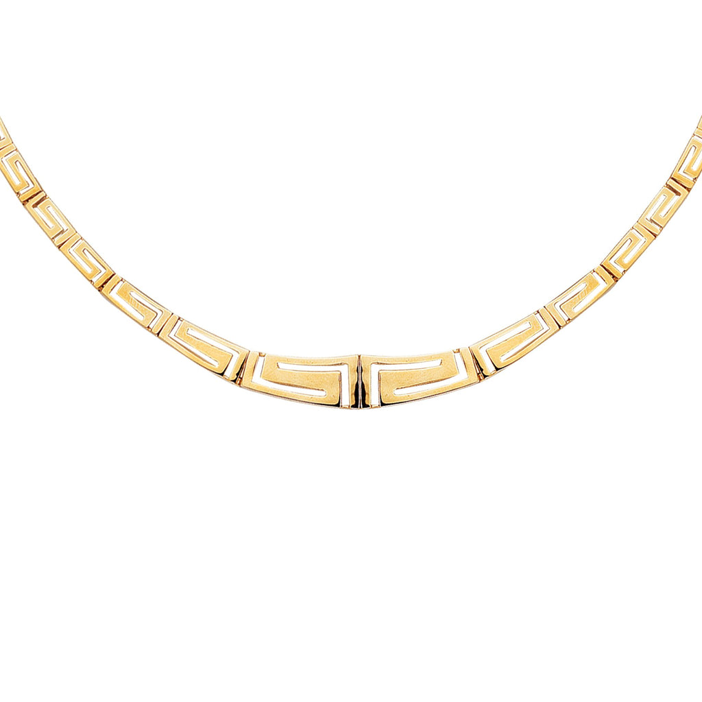 17" Graduated Cut Out Greek Key All Shiny Necklace Real 14K Yellow Gold