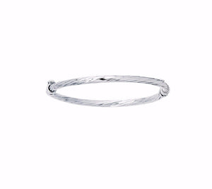 Baby Kids Textured Twisted Bangle Bracelet Real Solid 14K White Gold 5.5" 3gr - besenn