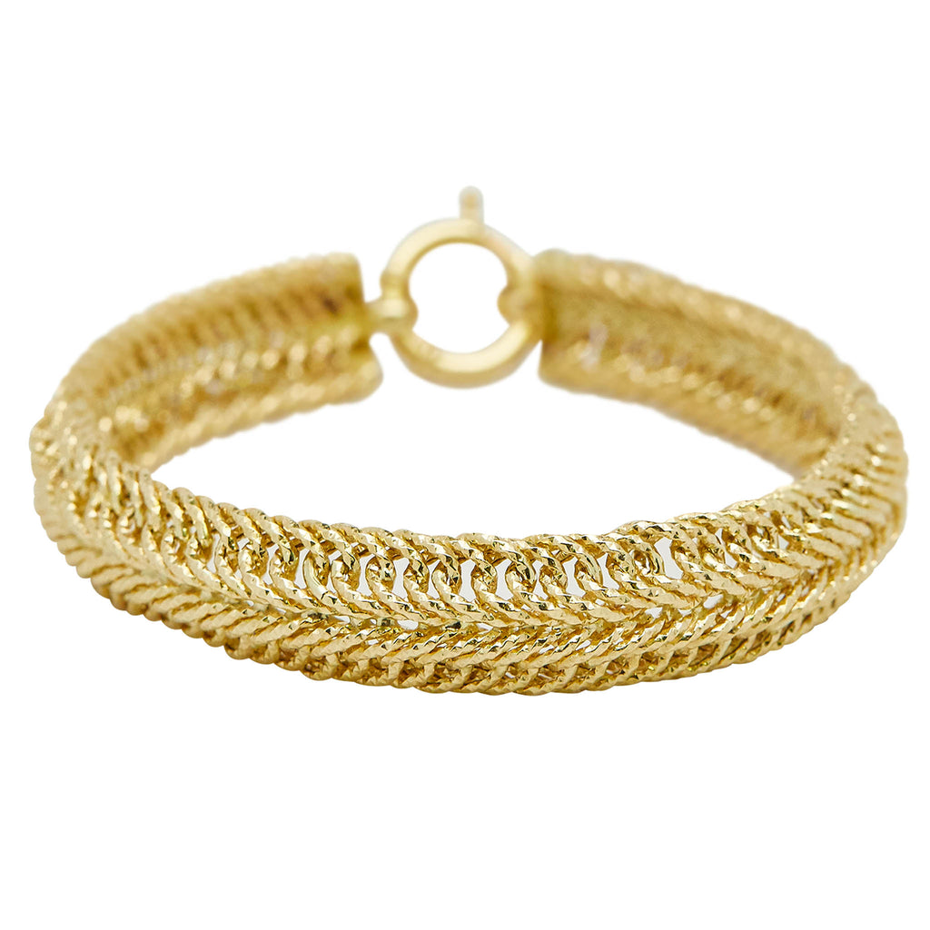 Railroad Link Herringbone Bracelet Real 14K Yellow Gold