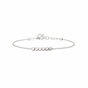 Child's Diamond Cut Beaded Bangle Bracelet Real 14K White Gold - besenn