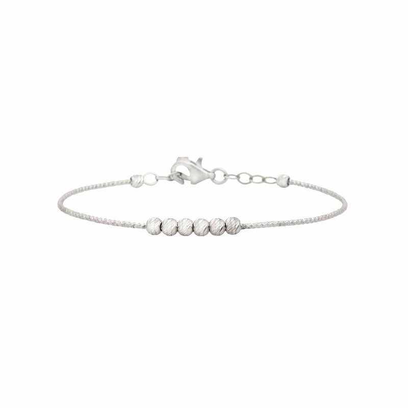 Child's Diamond Cut Beaded Bangle Bracelet Real 14K White Gold - besenn