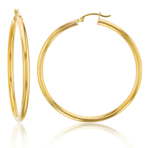 3mm X 50mm 2" Large Plain All Shiny Hoop Earrings REAL 14K Yellow Gold 4.0gr - besenn