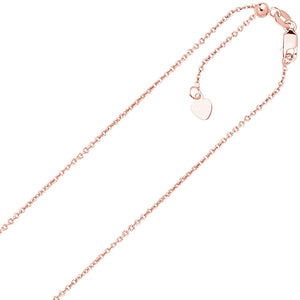 0.9mm Solid Adjustable Cable Chain Necklace REAL 14K Rose Pink Gold Up To 22" - besenn