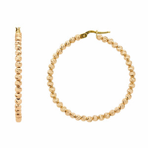 1 3/4" Italian Diamond Cut Bead Ball Hoop Earrings Real 14K Rose Gold - besenn