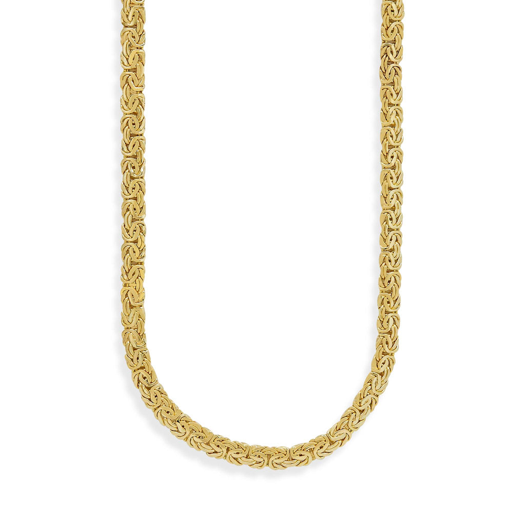 17" 6mm Wide All Shiny Classic Byzantine Chain Necklace Real 14K Yellow Gold - besenn