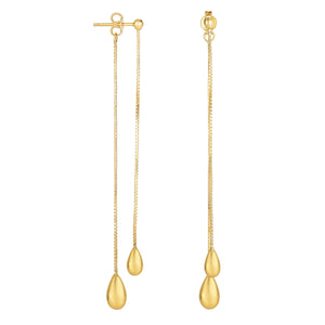 3" Multi Stranded Bead Bar Drop Earrings Real 14kt Yellow Gold - besenn