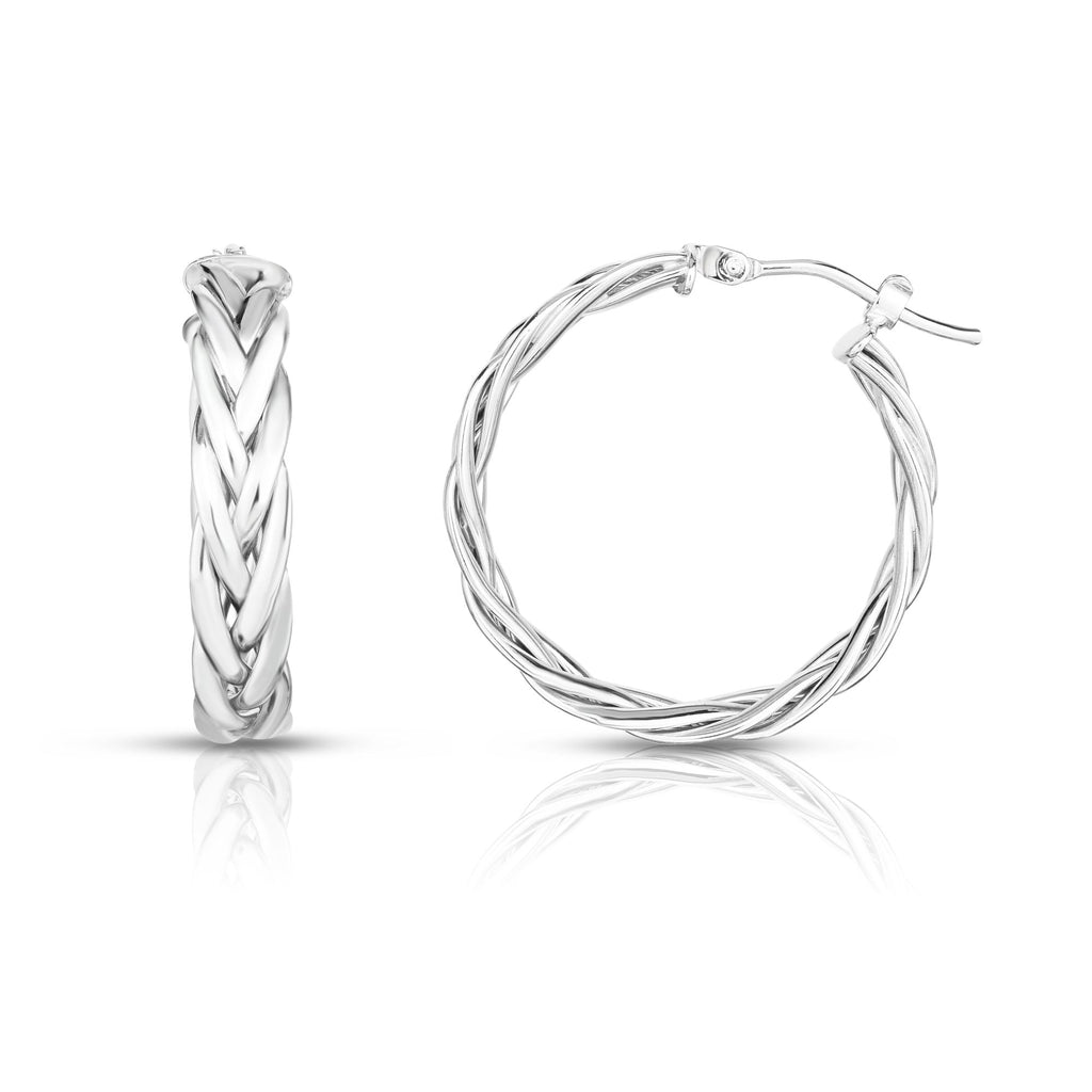 Shiny Wheat Spiga Hoop Earrings 14K White Gold