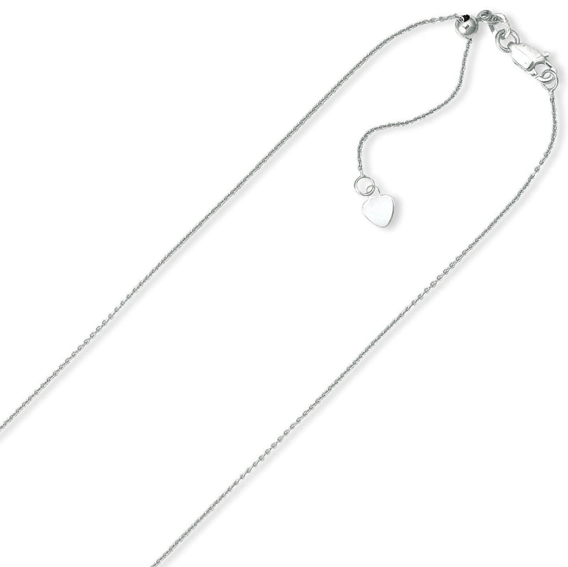 0.9mm Solid Adjustable Cable Chain Necklace REAL 10K White Gold Up To 22" 2grm - besenn