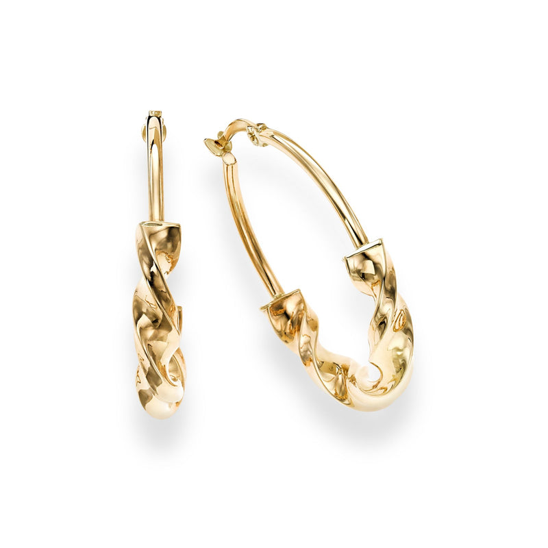 Twisted Round Hoop Wheat Earrings Real 14K Yellow Gold
