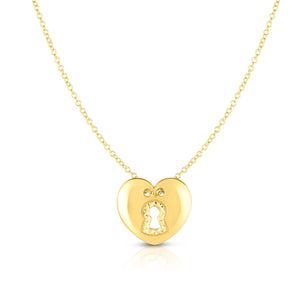 Diamond Cut Heart Key Necklace Real 14K Yellow Gold - besenn
