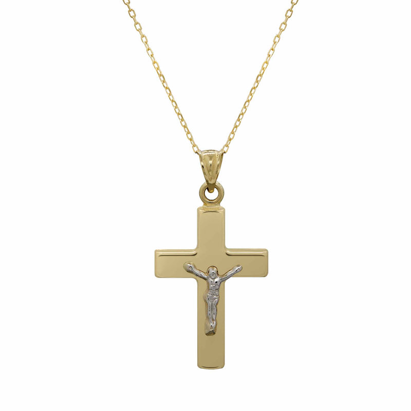 1 3/8" Crucifix Cross Jesus Necklace Real 14K Yellow Gold 18" - besenn