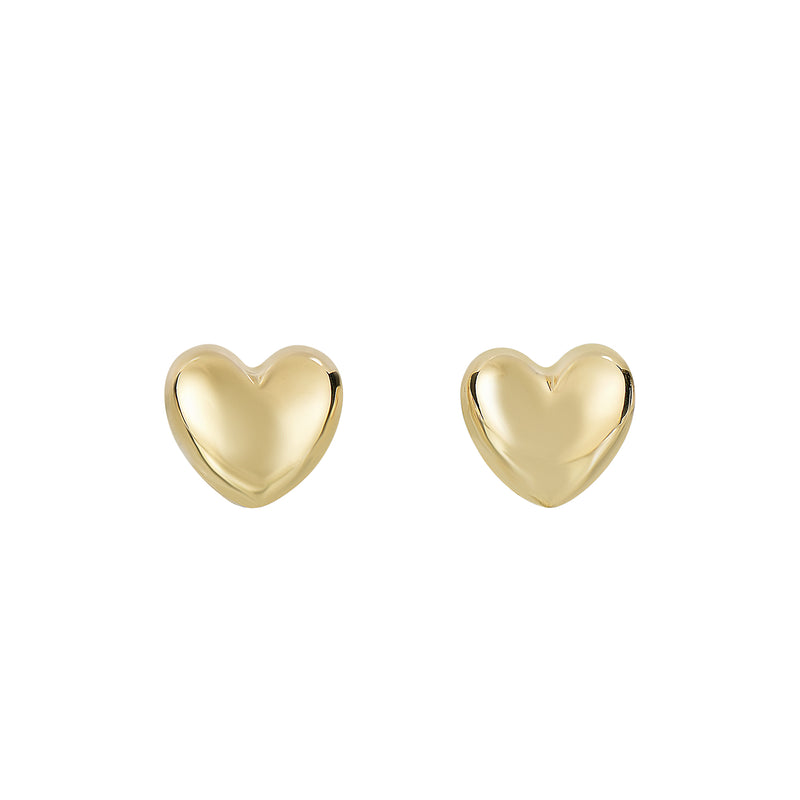 Fancy Small Heart Shiny Stud Earrings Real 14kt Gold - besenn