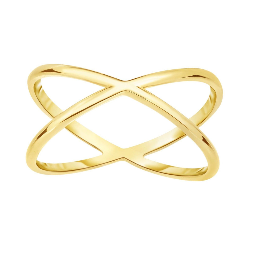 Size 7 Plain Shiny X Design Ring Solid Real 14K Yellow Gold Ladies - besenn