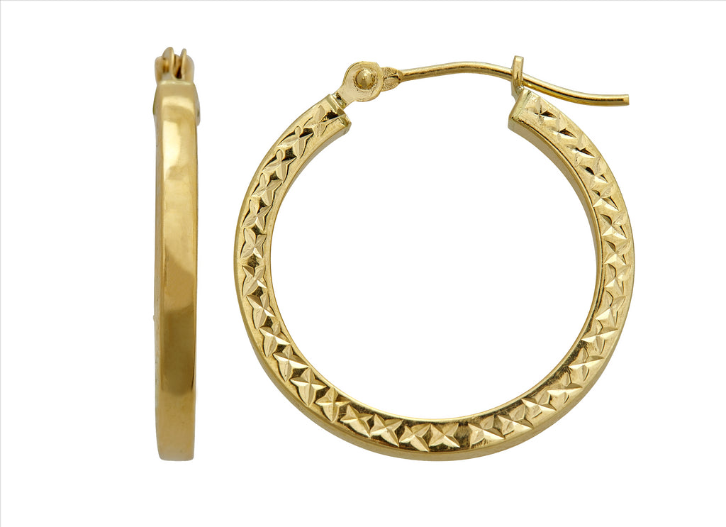 3/4" Italian Diamond Cut Hoop Earrings Real 14K Yellow Gold
