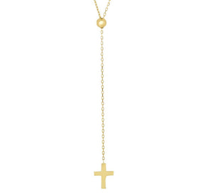 26" Cross Adjustable Rosary Necklace Real 14K Yellow Gold