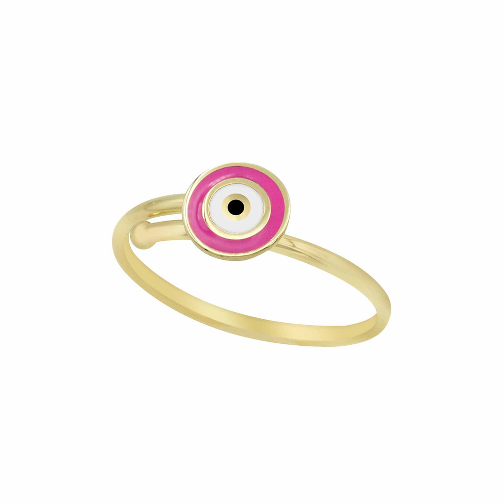 Child's Pink Evil Eye Ring Real 14K Yellow Gold - besenn