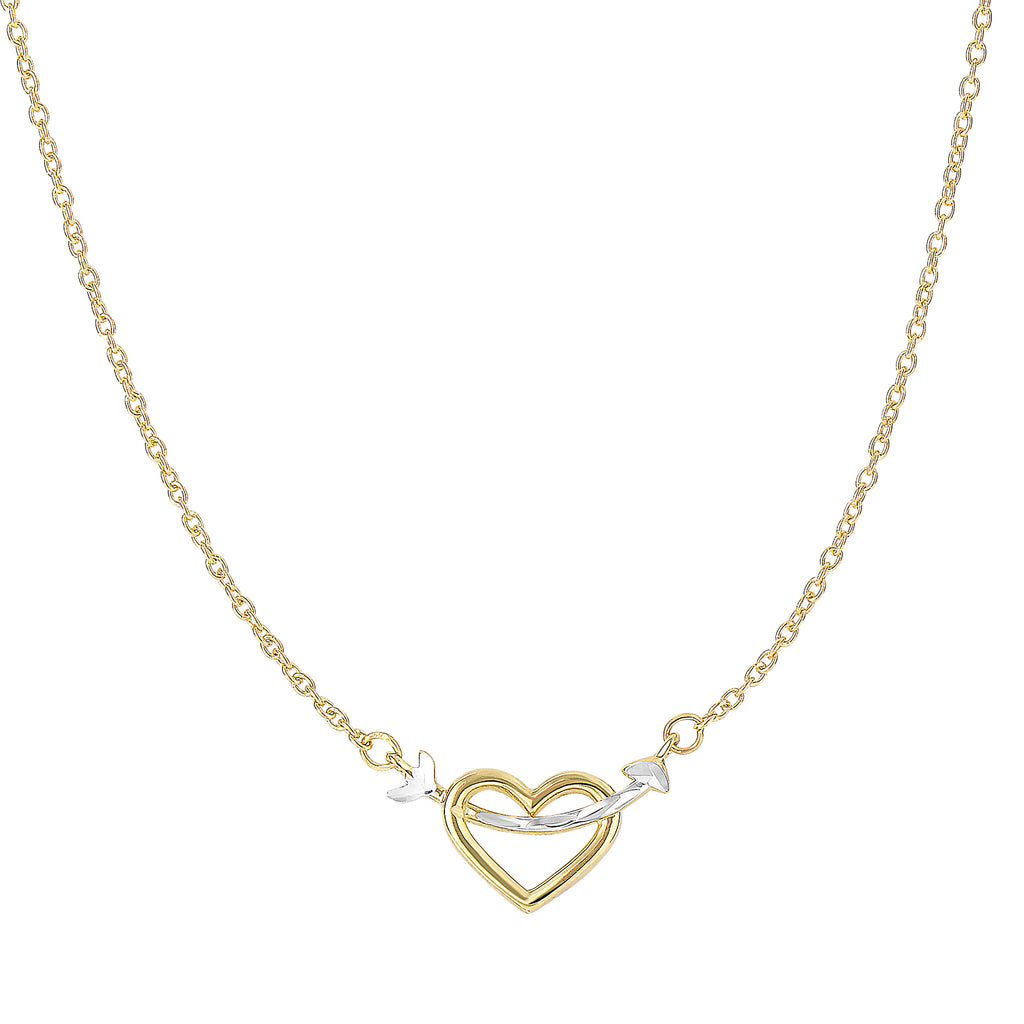 Heart Anchor Arrow Open Heart Necklace Real 14K Yellow Gold - besenn