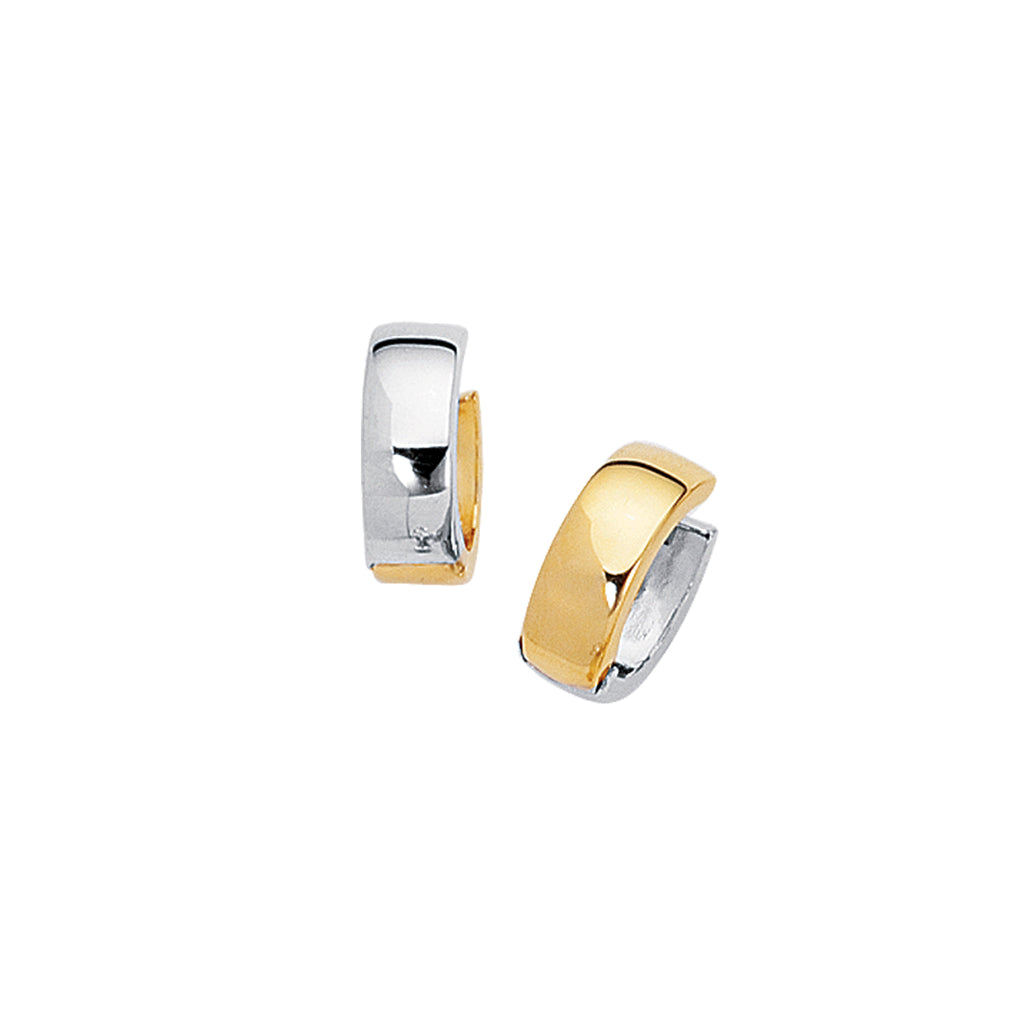 Inside Out Two-Tone Huggie Hoop Earrings Real 14K Yellow White Gold - besenn