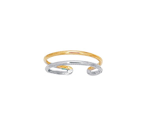 Adjustable Double Row Toe Ring Solid Real 14K Yellow White Two-Tone Gold - besenn