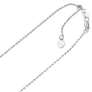 1.00mm Solid Adjustable Rope Chain Necklace REAL 10K White Gold Up To 22" 2.8grm - besenn