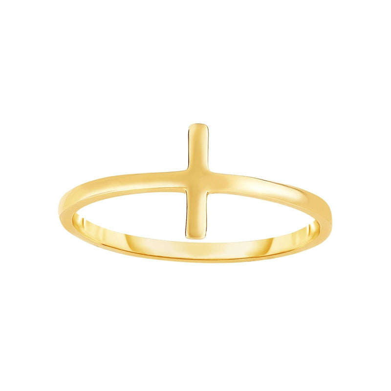 Size 7 Plain Shiny Tube Cross Design Ring Solid Real 14K Yellow Gold Ladies - besenn