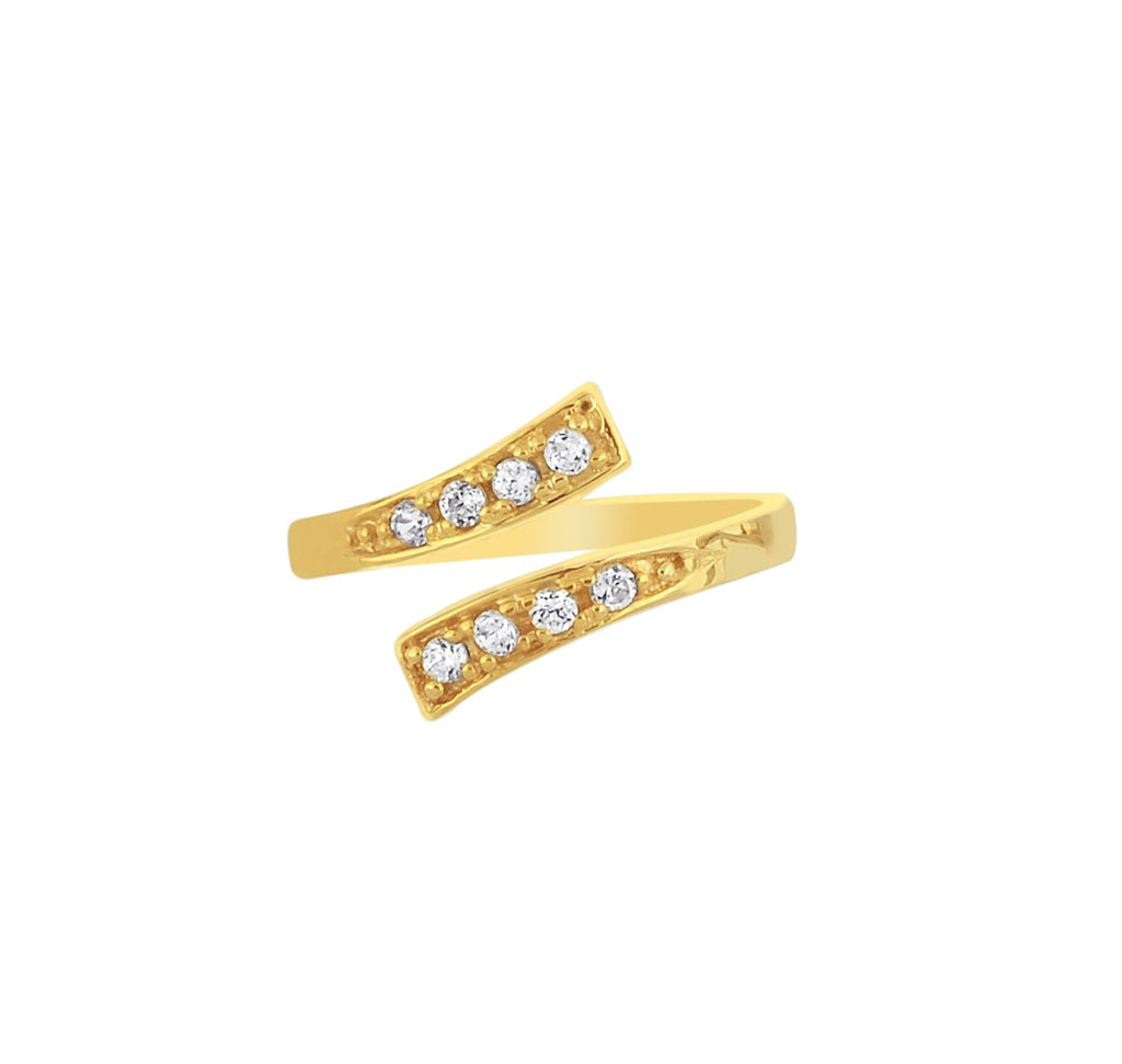 Sideways CZ Toe Ring Real 14K Yellow Gold - besenn