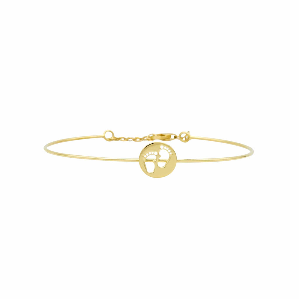 Baby Steps Charm Bar Bracelet Bangle Real 14K Yellow Gold - besenn