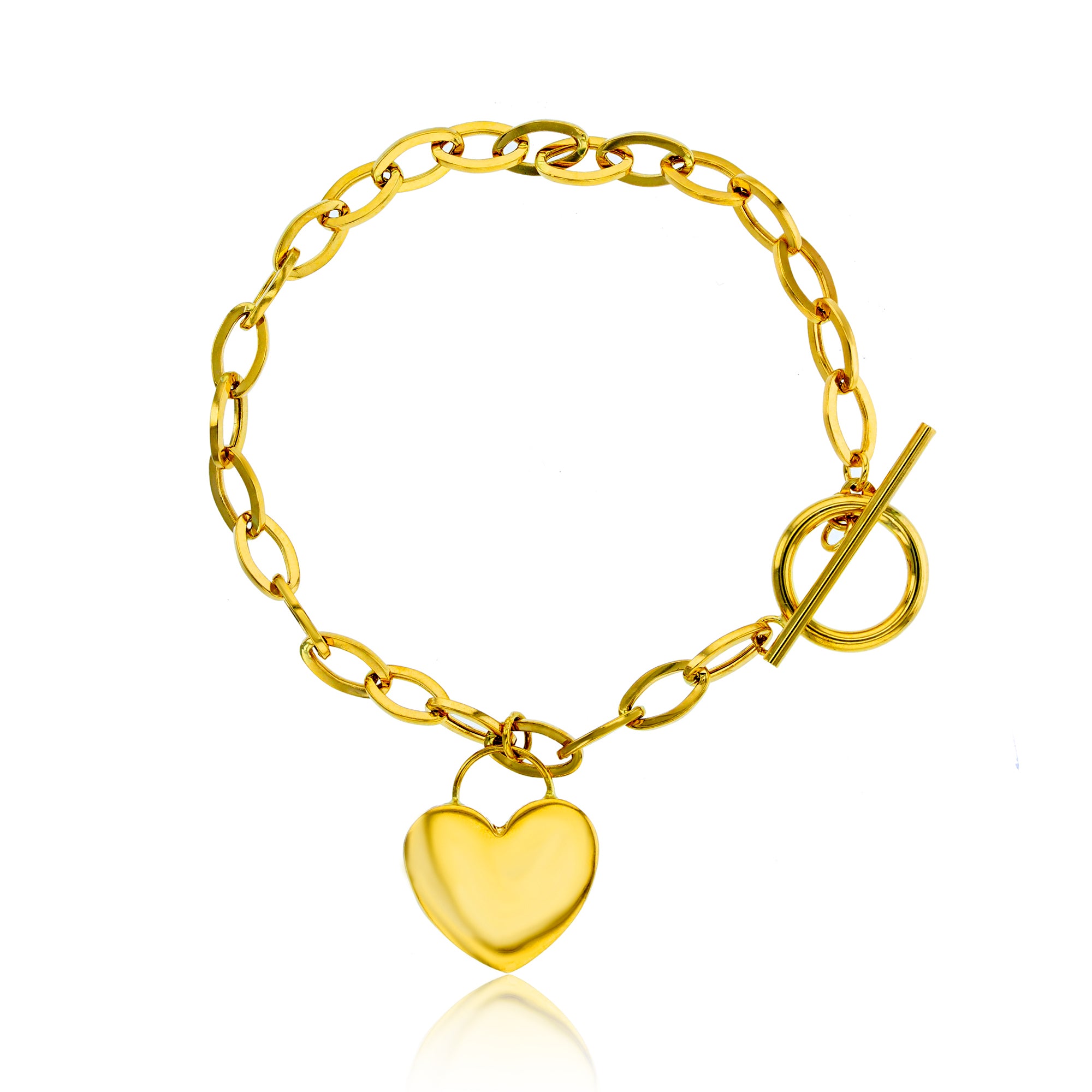 14K Yellow Gold Lock & Key Charm Necklace with Bar and Toggle Closure