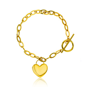 17" Heart Toggle Tag Oval Chain Charm Necklace Real 14K Yellow Gold - besenn