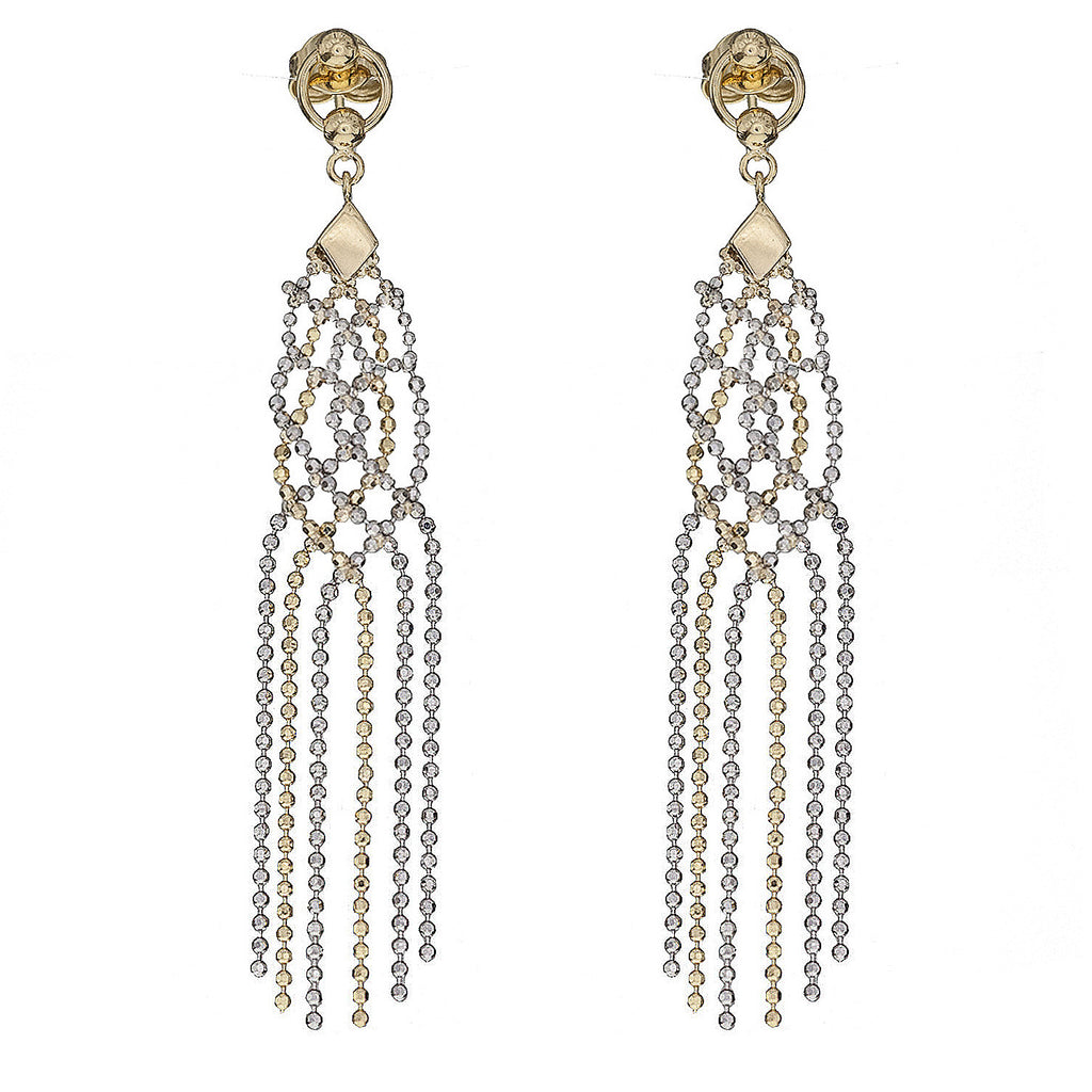 Diamond Cut Beaded Chandelier Earrings Real 14K Yellow White Gold - besenn