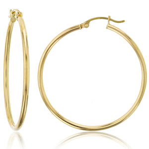 2mm X 40mm 1 1/2" Plain All Polished Shiny Hoop Earrings REAL 14K Yellow Gold - besenn