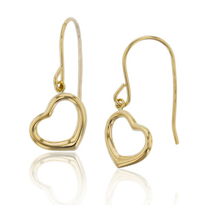 Italian High Polished Heart Dangle Earrings Real 14K Yellow Gold 1" - besenn