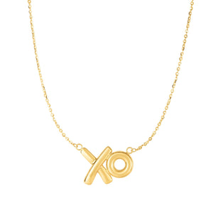 X & O Hugs Kisses Shiny Necklace Real 14K Yellow Gold - besenn